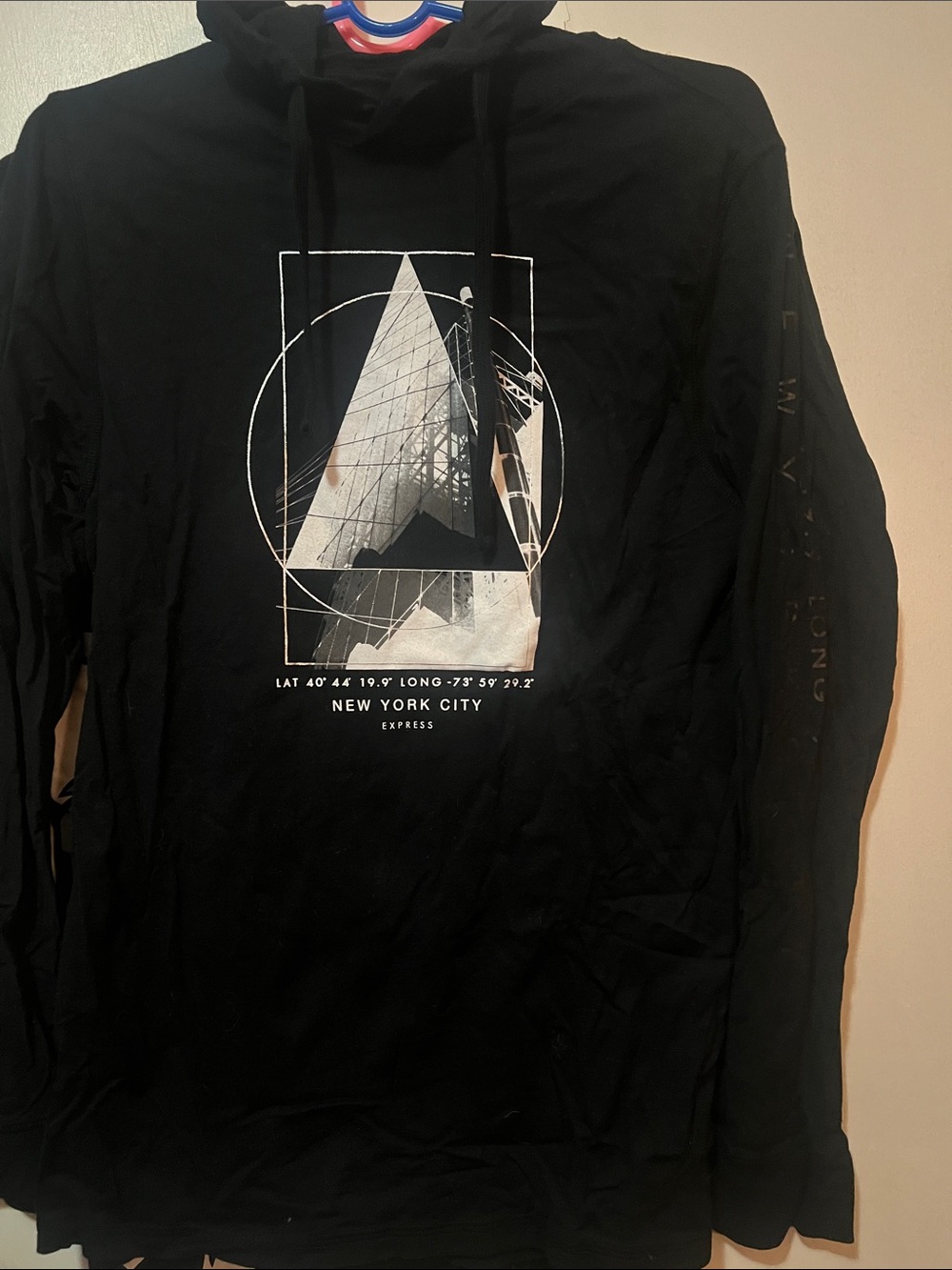 Express Black Graphic Hooded Long Sleeve Tee